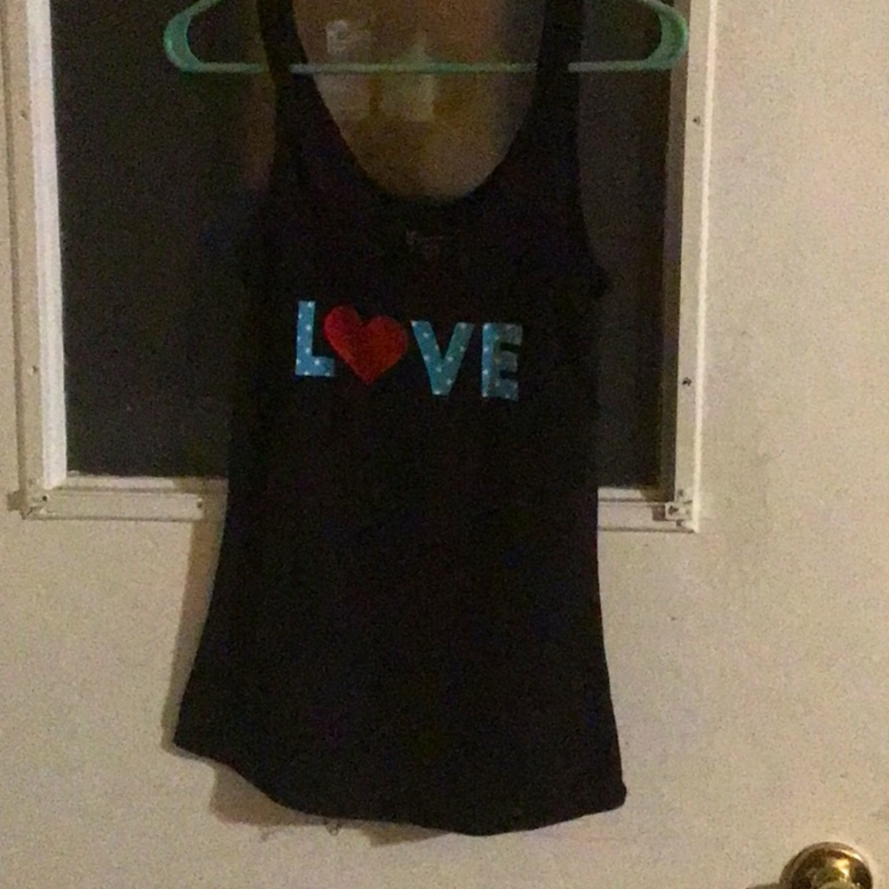3/$10 Black tank top with colored print